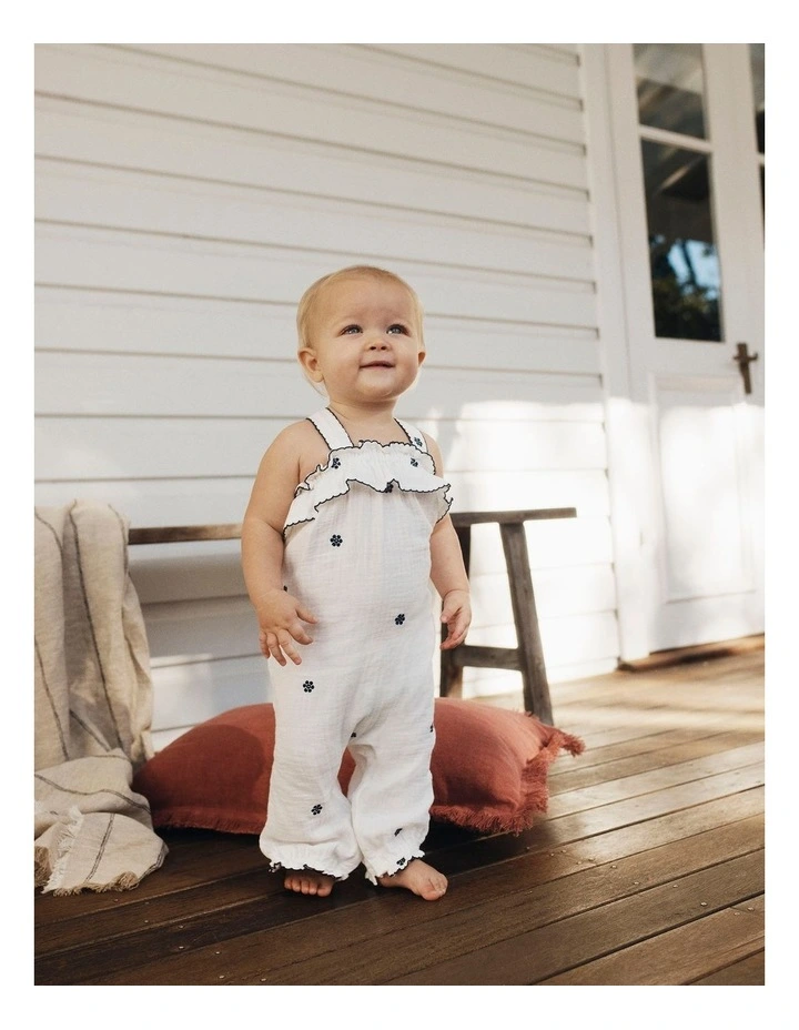 Crinkle Embroidered Romper in Marshmallow image 2