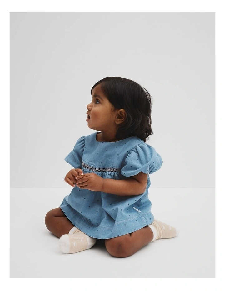 Organically Grown Cotton Blend Puff Sleeve Top in Chambray image 1