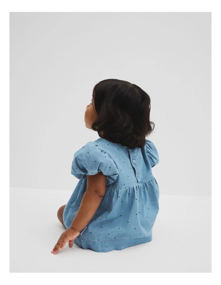 Organically Grown Cotton Blend Puff Sleeve Top in Chambray image 3