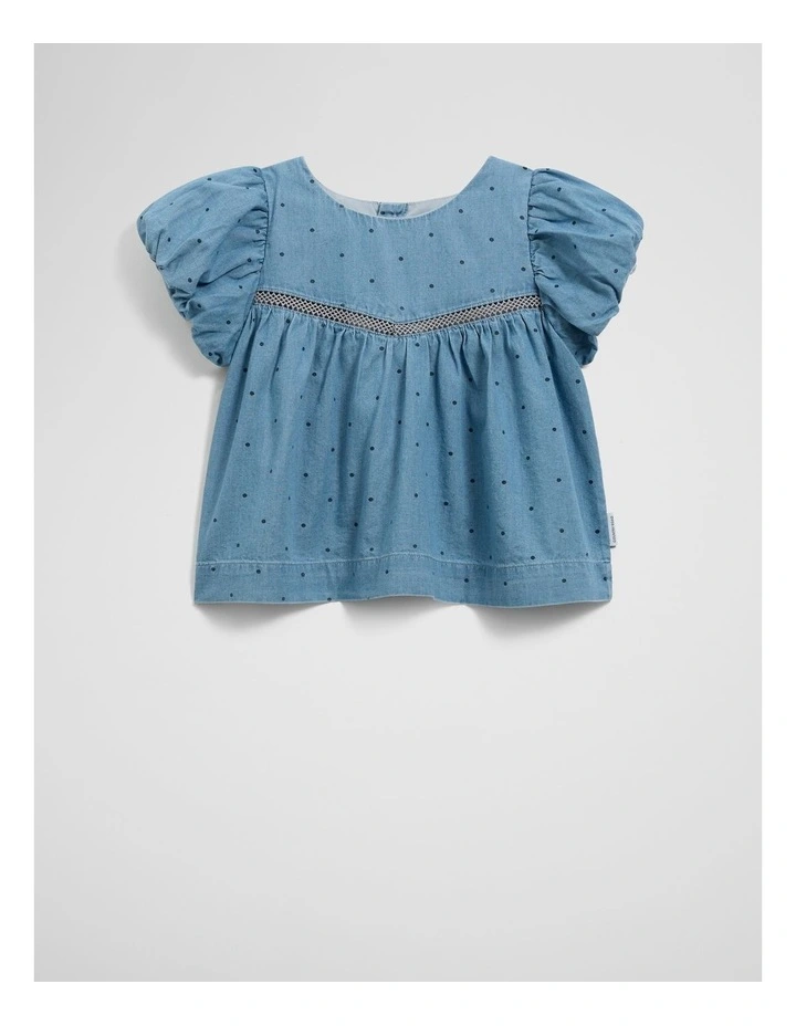 Organically Grown Cotton Blend Puff Sleeve Top in Chambray image 4