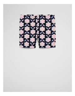 Organically Grown Cotton Blend Bike Short in Navy Floral Geo