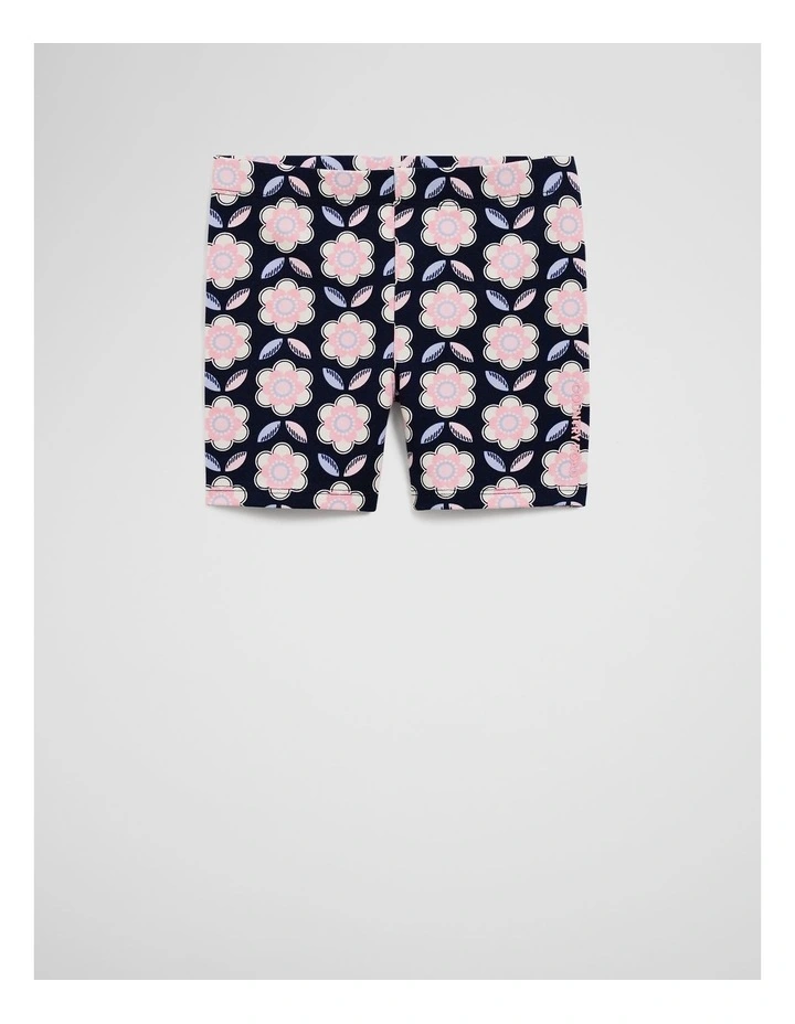 Organically Grown Cotton Blend Bike Short in Navy Floral Geo image 1