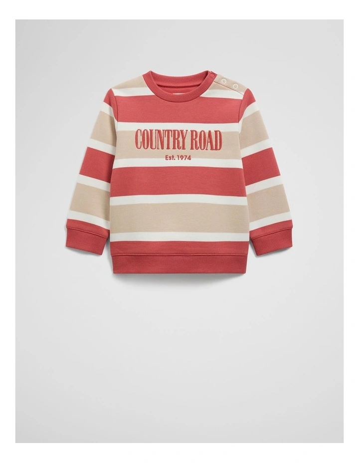 Verified Australian Cotton Heritage Sweat in Faded Red Stripe image 1