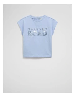 Organically Grown Cotton Sequin Logo T-shirt in Bluebell Multi