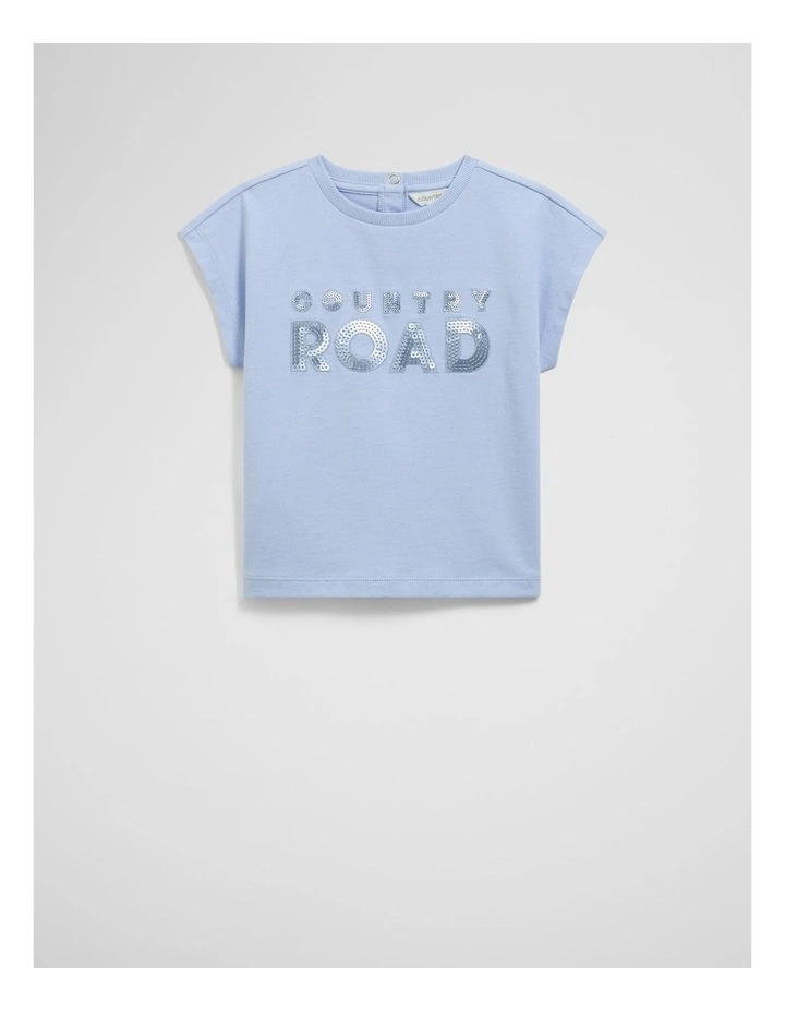Organically Grown Cotton Sequin Logo T-shirt in Bluebell Multi image 1