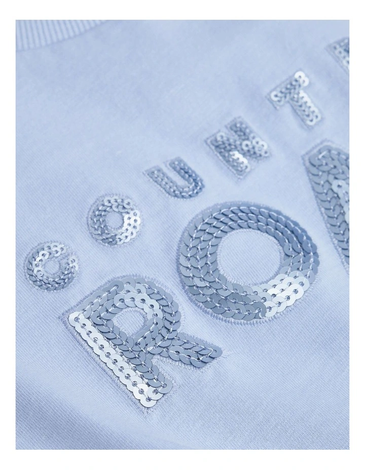 Organically Grown Cotton Sequin Logo T-shirt in Bluebell Multi image 2