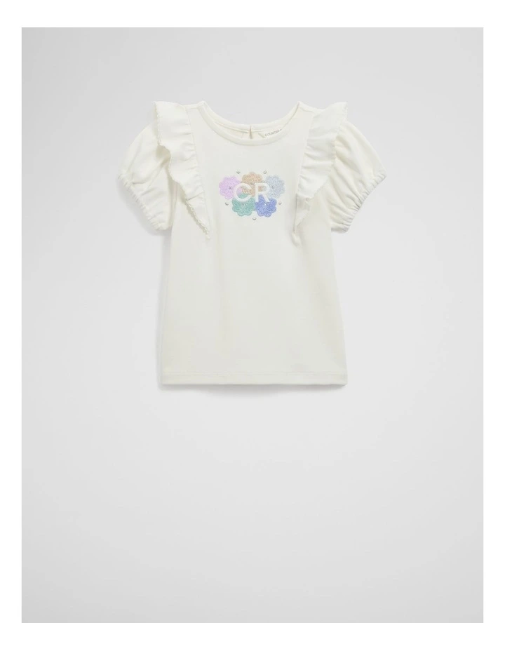 Organically Grown Cotton Frill Sleeve T-shirt in Marshmallow image 1