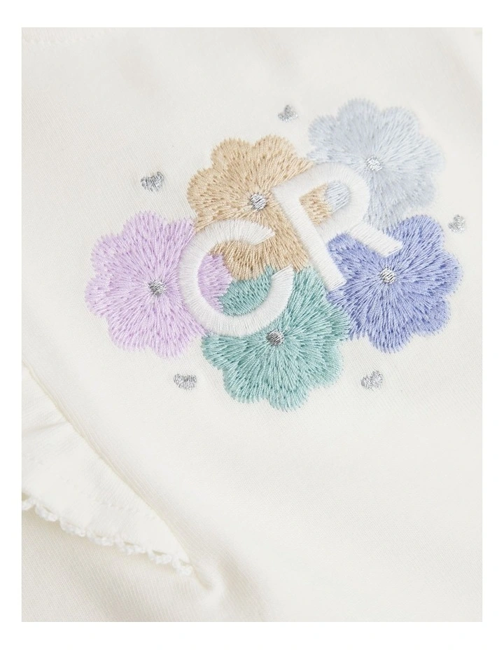 Organically Grown Cotton Frill Sleeve T-shirt in Marshmallow image 2