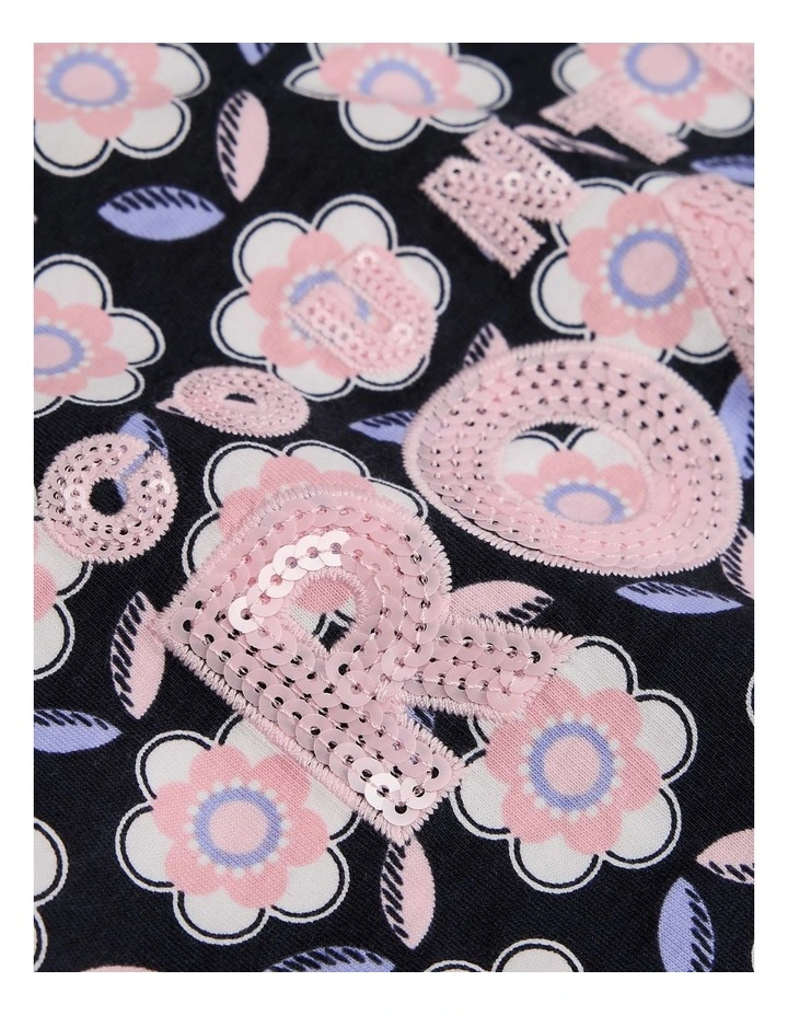 Organically Grown Cotton Sequin Logo T-shirt in Navy Floral Geo image 2
