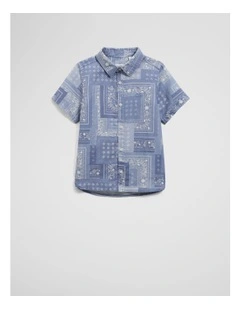 Patch Paisley Shirt in Slate Blue