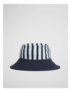 Stripe Swim Bucket Hat in Navy