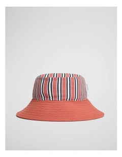 Stripe Swim Bucket Hat in Faded Red
