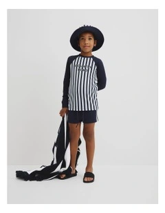 Stripe Logo Rash Vest in Navy