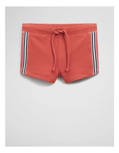 Branded Swim Short in Faded Red