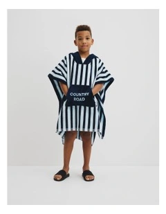 Australian Cotton Logo Stripe Poncho in Navy