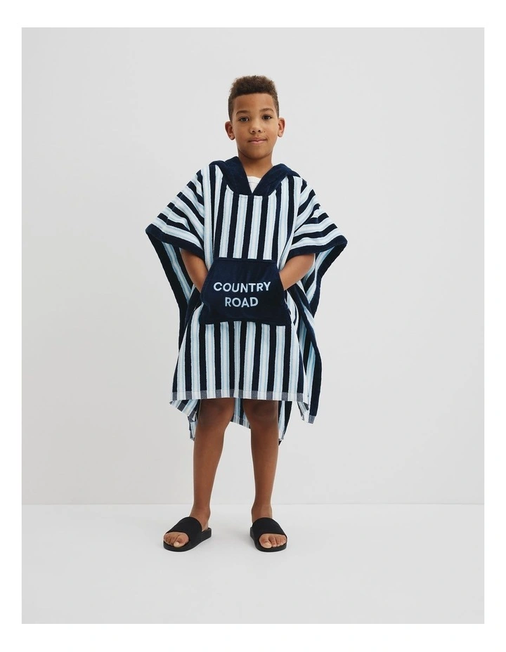 Australian Cotton Logo Stripe Poncho in Navy image 1