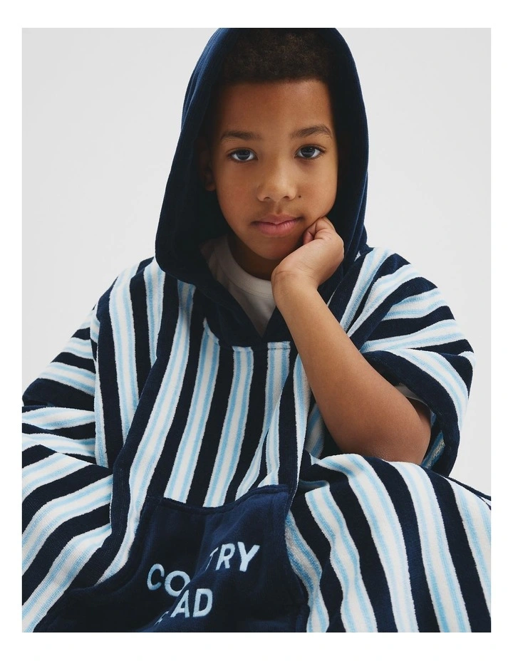 Australian Cotton Logo Stripe Poncho in Navy image 2