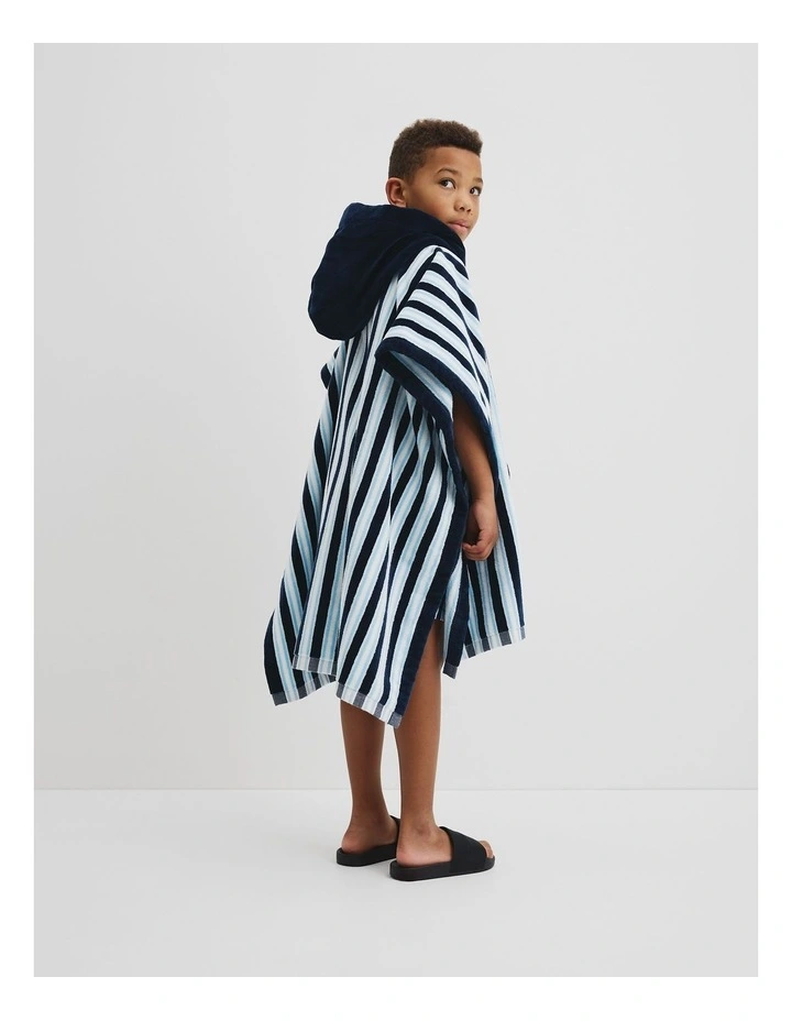 Australian Cotton Logo Stripe Poncho in Navy image 3