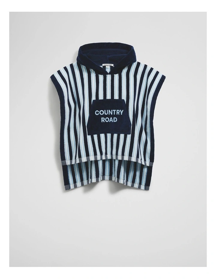 Australian Cotton Logo Stripe Poncho in Navy image 4