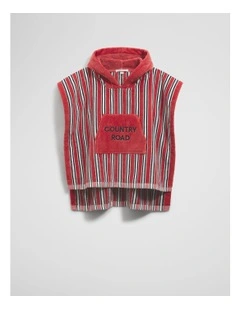 Australian Cotton Logo Stripe Poncho in Faded Red