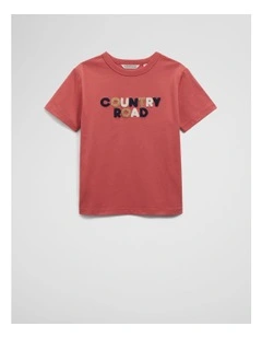Organically Grown Cotton Boucle Logo T-shirt in Faded Red