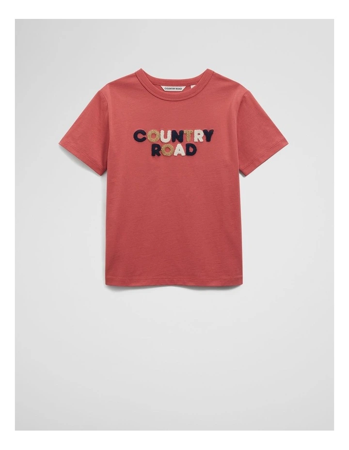 Organically Grown Cotton Boucle Logo T-shirt in Faded Red image 1