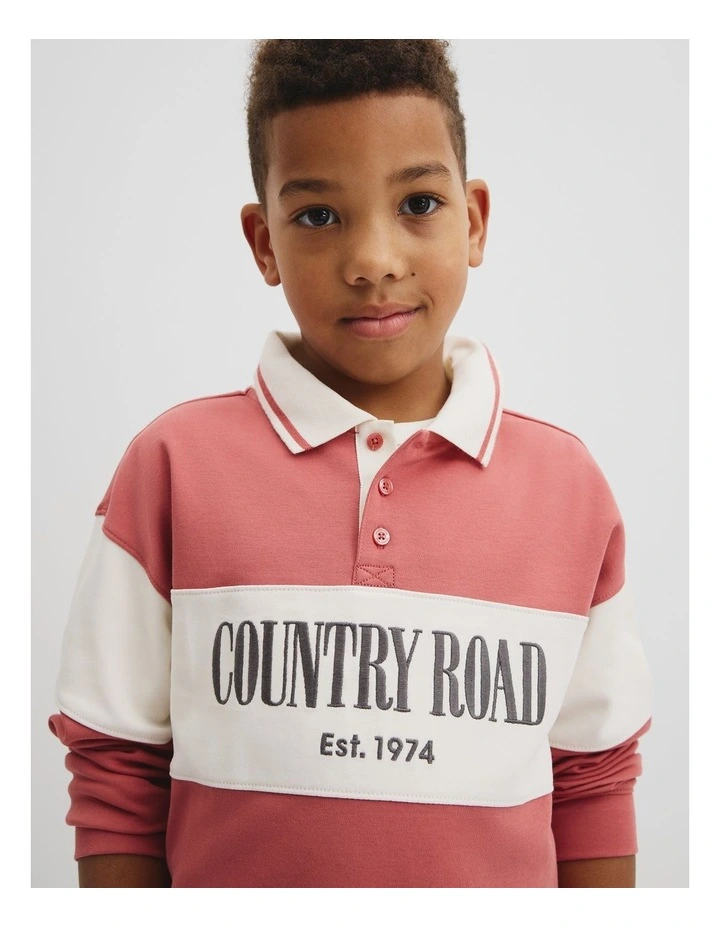Organically Grown Cotton Stripe Rugby Top in Faded Red image 2