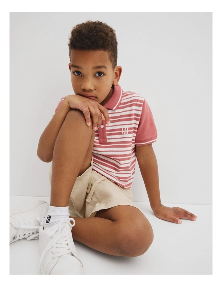 Organically Grown Cotton Country Road Logo Polo Shirt in Faded Red Stripe image 2