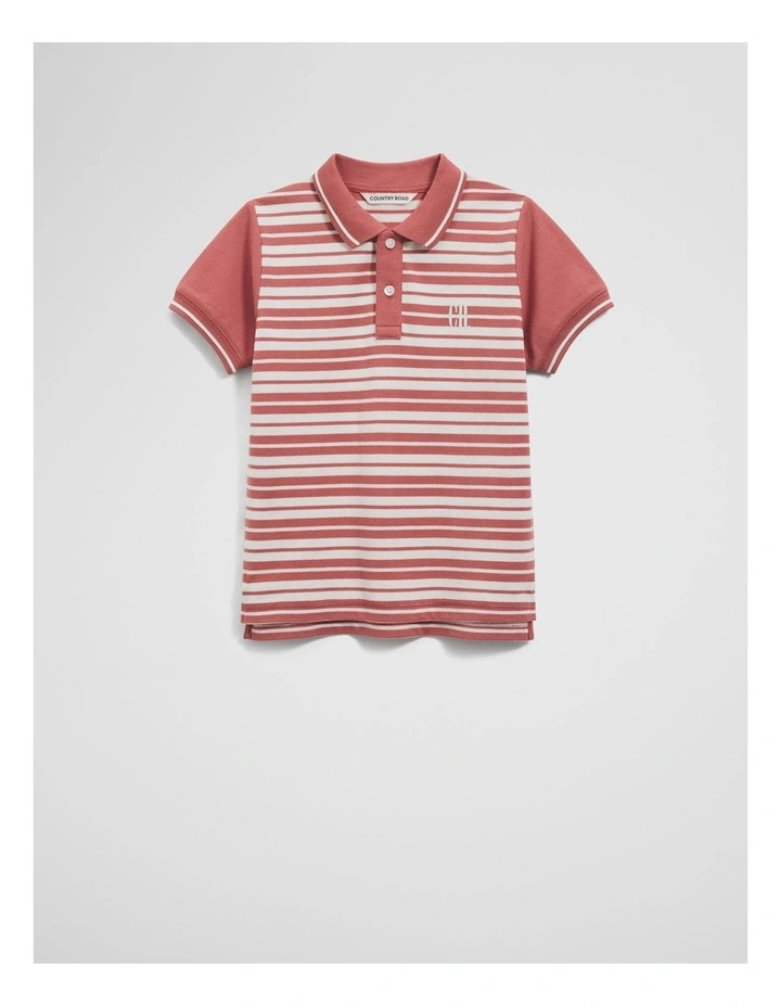 Organically Grown Cotton Country Road Logo Polo Shirt in Faded Red Stripe image 4