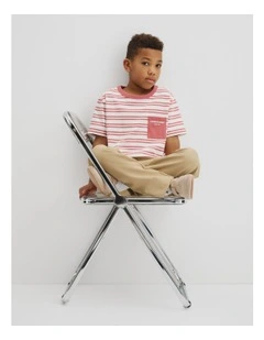 Organically Grown Cotton Country Road Pocket T-shirt in Faded Red Stripe