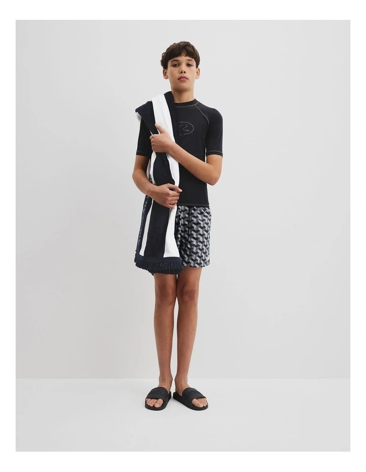 Teen Recycled Nylon Blend Short Sleeve Logo Rash Vest in Black image 1