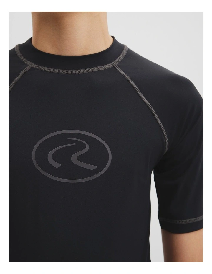 Teen Recycled Nylon Blend Short Sleeve Logo Rash Vest in Black image 3