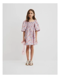 Shirred Mini Dress in Multi Floral