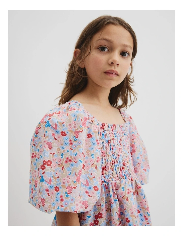 Shirred Mini Dress in Multi Floral image 2