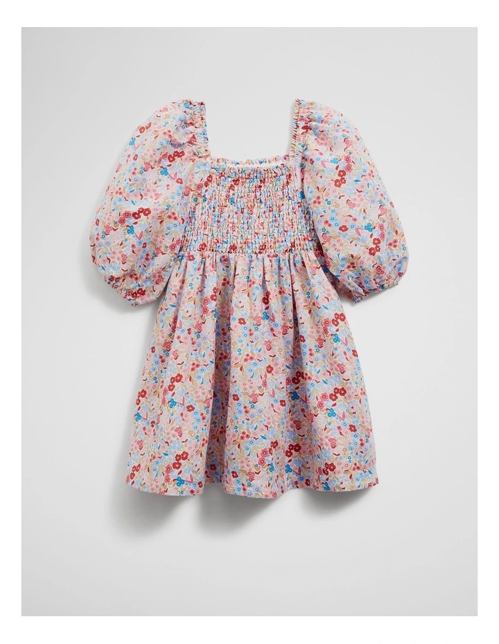 Shirred Mini Dress in Multi Floral image 4
