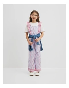 Organically Grown Cotton Frill Sleeve Jumpsuit in Floral Stripe