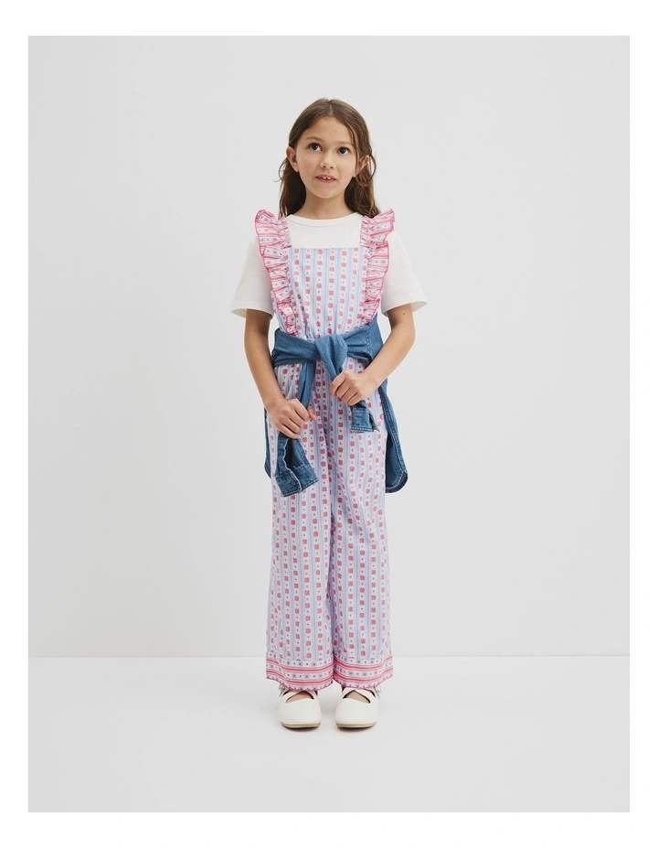 Organically Grown Cotton Frill Sleeve Jumpsuit in Floral Stripe image 1