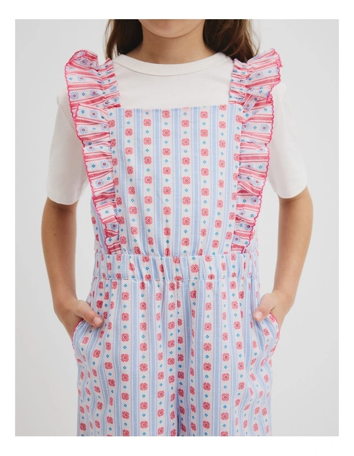 Organically Grown Cotton Frill Sleeve Jumpsuit in Floral Stripe image 2