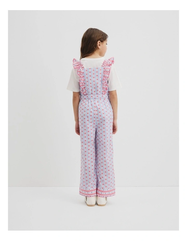 Organically Grown Cotton Frill Sleeve Jumpsuit in Floral Stripe image 3