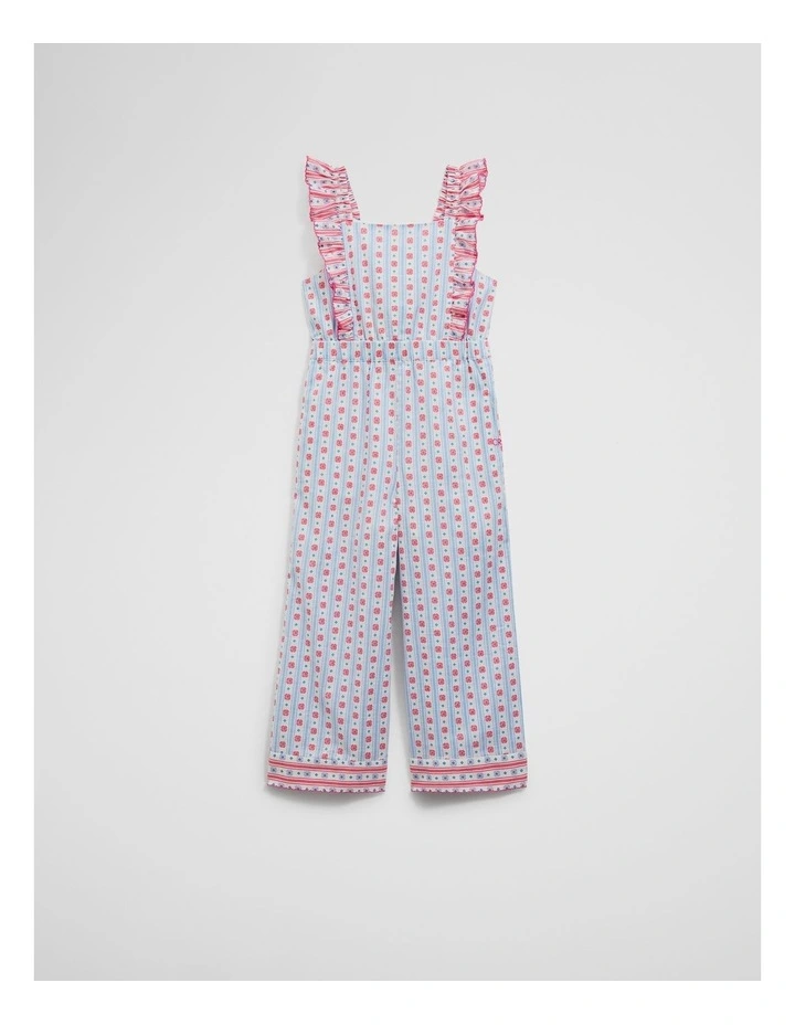 Organically Grown Cotton Frill Sleeve Jumpsuit in Floral Stripe image 4