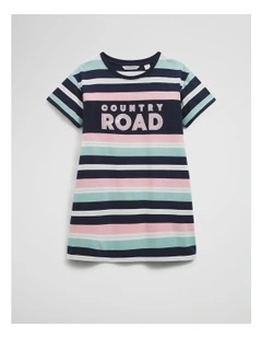Organically Grown Cotton T-shirt Logo Dress in Navy Multi
