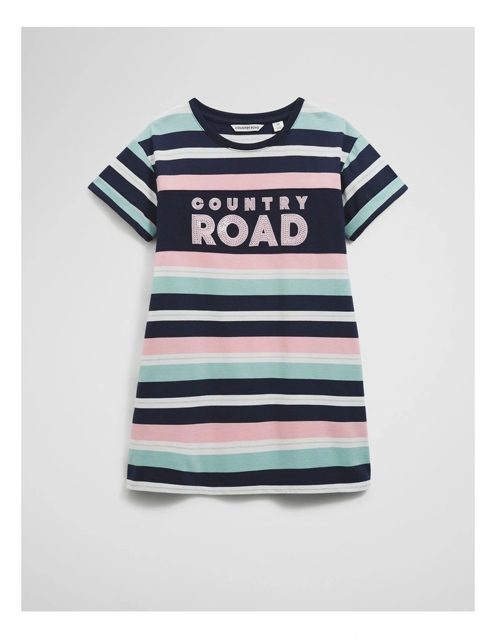 Organically Grown Cotton T-shirt Logo Dress in Navy Multi image 1