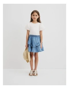 Organically Grown Cotton Frill Detail Mini Skirt in Chambray