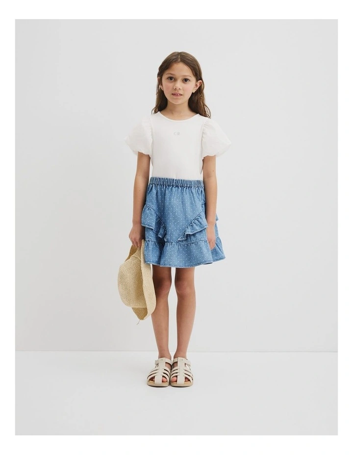 Organically Grown Cotton Frill Detail Mini Skirt in Chambray image 1