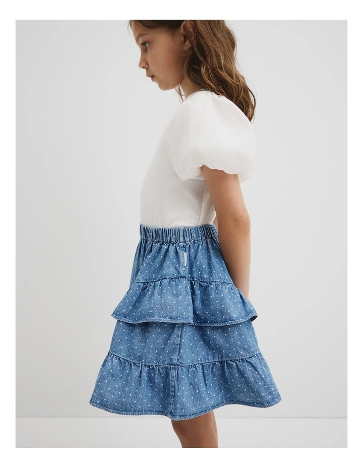 Organically Grown Cotton Frill Detail Mini Skirt in Chambray image 2