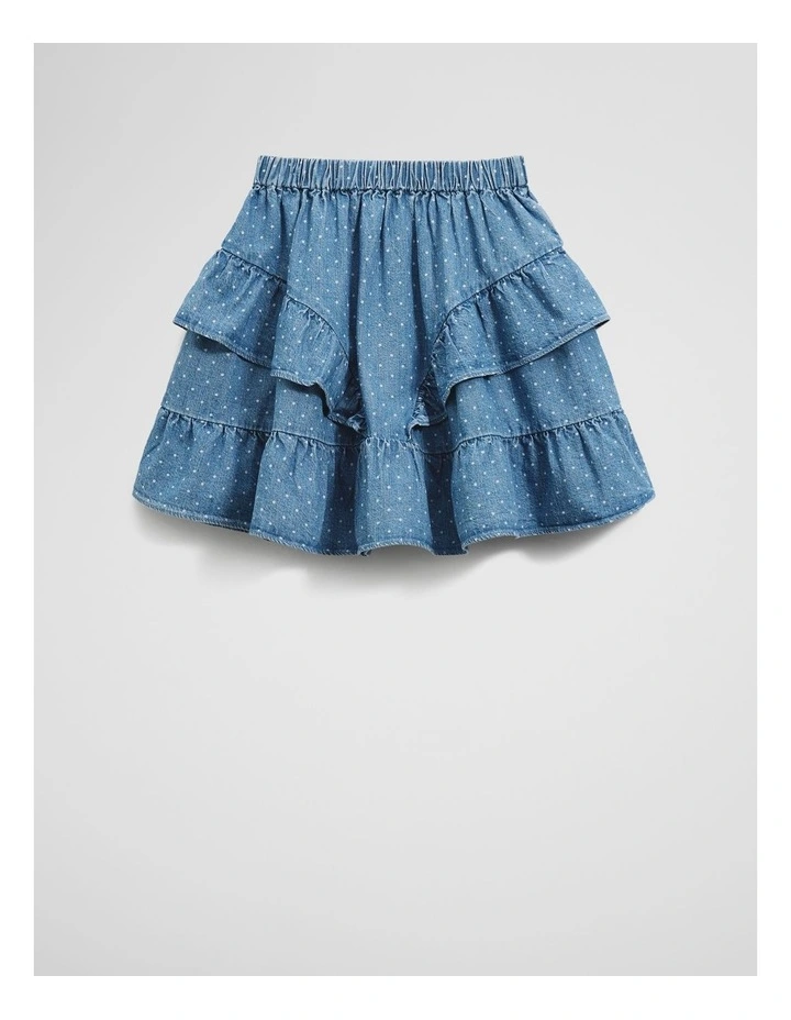 Organically Grown Cotton Frill Detail Mini Skirt in Chambray image 4