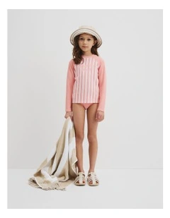 Stripe Logo Rash Vest in Strawberry