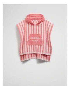 Australian Cotton Stripe Logo Poncho in Strawberry