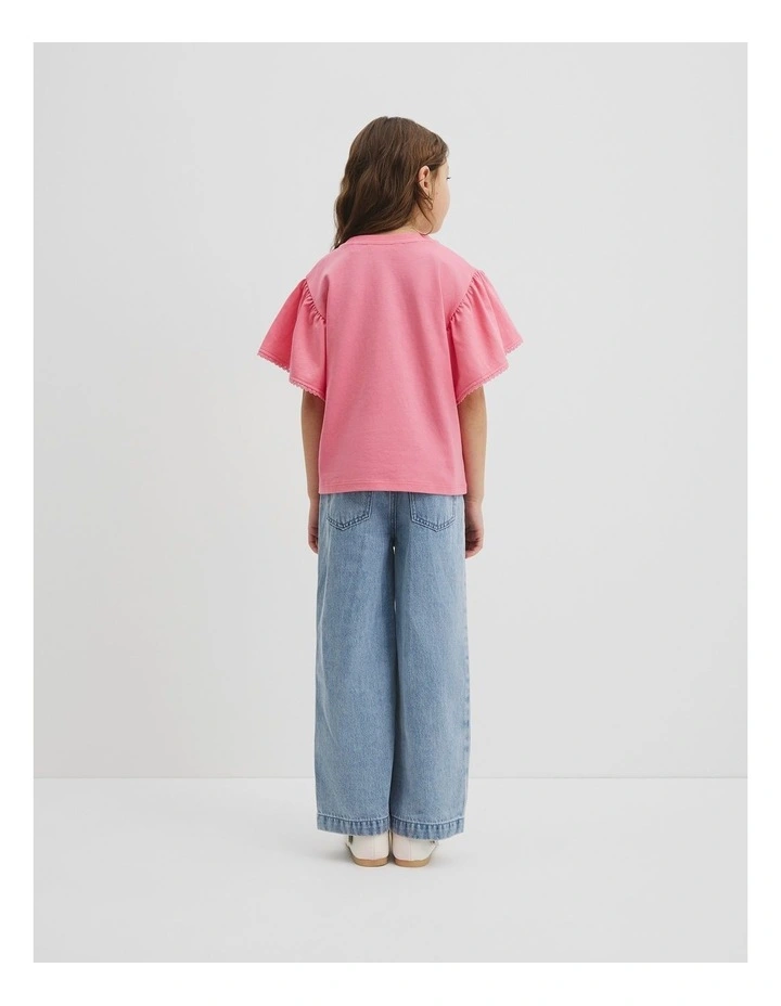 Organically Grown Cotton Relaxed Frill T-shirt in Rouge Pink image 3