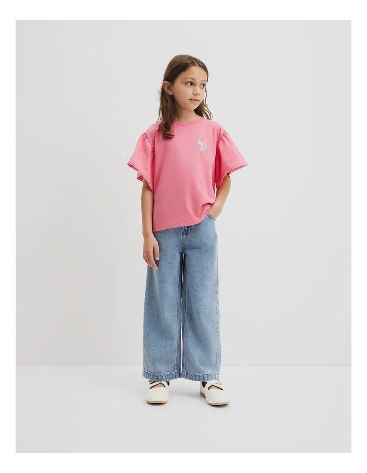 Organically Grown Cotton Relaxed Frill T-shirt in Rouge Pink image 4